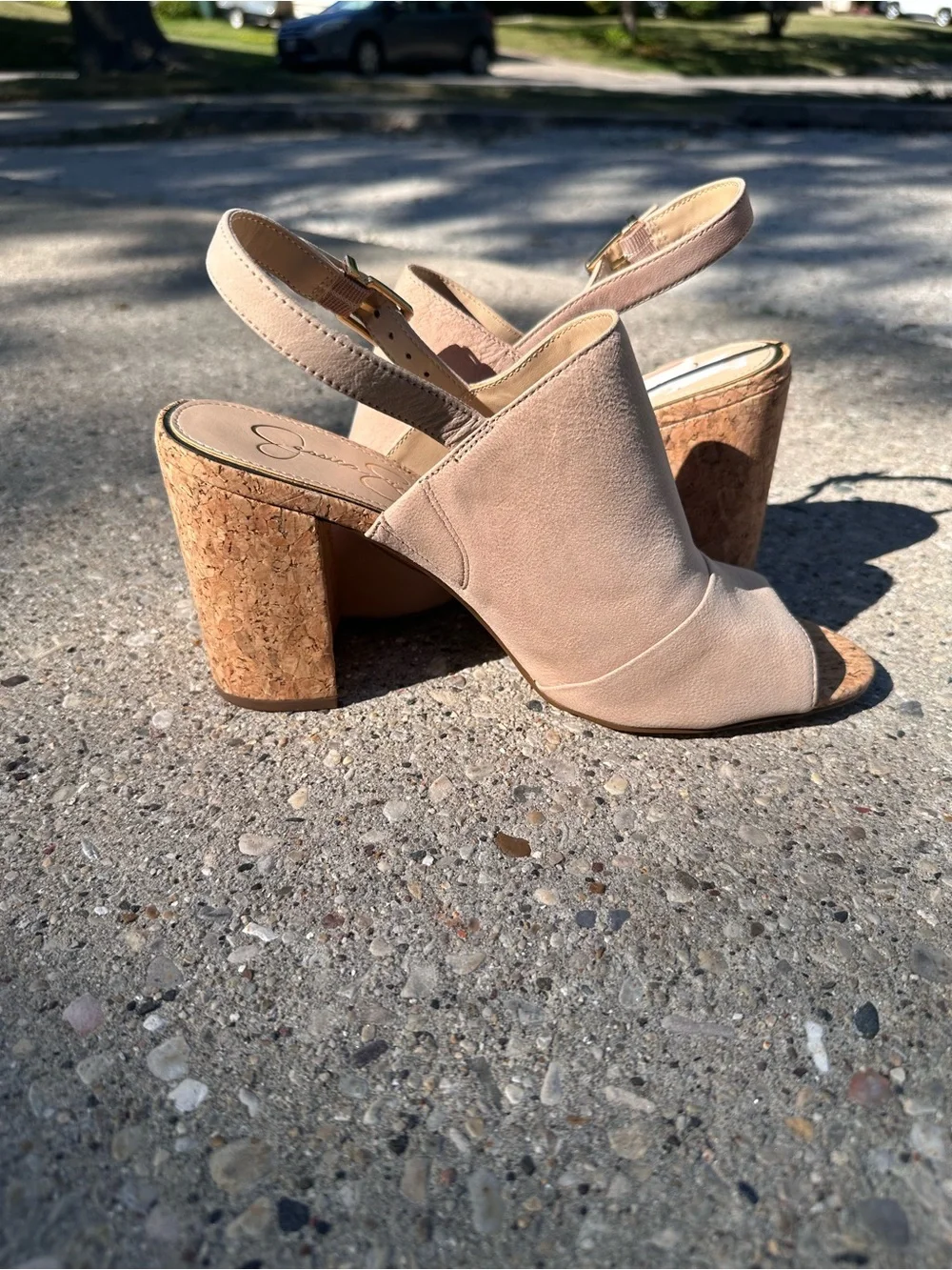 Jessica Simpson Blush Leather Cork Block Heel Slingbacks